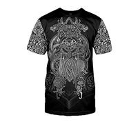 Unisex 3D Gedruckter Hoodie, Nordische Wikinger-Mythologie Odin Thors Hammer Tattoo Sweatshirt, Harajuku Streetwear Lässige Langarm Pullover Shirts,Short Sleeves,XL
