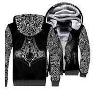 Unisex 3D Gedruckter Hoodie, Nordische Wikinger-Mythologie Odin Thors Hammer Tattoo Sweatshirt, Harajuku Streetwear Lässige Langarm Pullover Shirts,Cotton,6XL