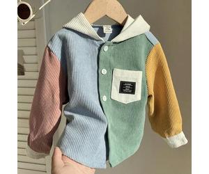 Unisex Baby bunte Morandi Farbblock Loose Fit Kapuzenjacke, weiche & bequeme Cord-Qualität, geeignet für Zuhause, Outdoor, Schule, Reisen