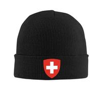 Unisex Beanie Mütze Strickmütze - Herren Damen Wintermütze Schweiz Flagge Strickmütze Bündchenmützen Weiche Streetwear Kopfbedeckung Slouch Beanie Trawler Beanie Acryl Uhrenmütze Schwarz Einheitsgröße