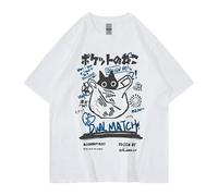 Unisex Cartoon-T-Shirts Harajuku Kawaii Katze Brief gedruckt Kurzarm T-Shirts Paar lose Kleidung Y2K Tops, Weiss/opulenter Garten, M