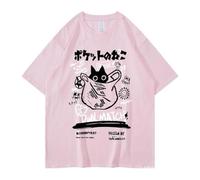 Unisex Cartoon-T-Shirts Harajuku Kawaii Katze Brief gedruckt Kurzarm T-Shirts Paar lose Kleidung Y2K Tops, Pink, S