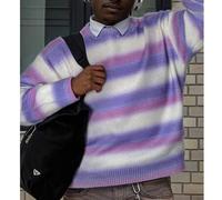 Unisex Flauschiger Farbverlauf gestreiftes Muster Jacquard Strickpullover, lässige Pendler Streetwear, geeignet für Frühling, Herbst, Winter, Langarm