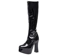 Unisex Herren Damen Schwarz Kniehohe Stiefel Chunky Heels Reißverschluss Booties Fetisch High Heel Sexy Stripper Party Club Pole Dance Schuhe Größe 36-46,Schwarz,46 EU