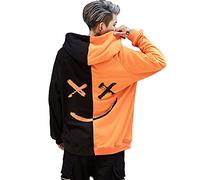 Unisex-Kapuzenpullover Basic Hoodie Herren-kapuzeniert Smiley Sweatshirt Sweat-Pullover Rundhals-Sweatjacke Känguruh-Tasche Casual Hip Hop (DE/NL/SE/PL, Alphanumerisch, XL, Orange+Schwarz)