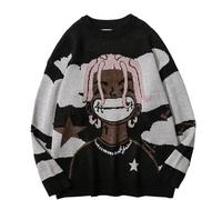 Unisex Oversize Anime Pullover Rundhals Vintage Pullover Pärchen Pullover Death Note Cartoon Harajuku Gothic Punk Kleidung Top Streetwear Frühling, e, XL