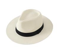 Unisex Panama Strohhut mit Breiter Krempe Klassischer Sonnenhut Fedora für Damen & Herren Sommerlicher Strandhut Stilvoller Cowboyhut Jazz-Hut für Urlaub Outdoor Einheitsgröße
