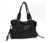 Unisex Retro Casual Chic Street Style gewaschene PU-Leder Tragetasche, Reißverschluss, Multi-Funktions Taschen, gewebte Dekoration, kratzfest, Großrau