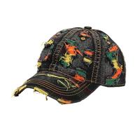 Unisex Rissige Denim Baseball Cap - Anti-UV Sport Sonnenvisier Hut, Baumwolle Vintage Sommer Klassische Mode Farbbalken Outdoor Sonnen Baseball Cap für Männer und Frauen