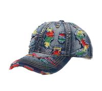 Unisex Rissige Denim Baseball Cap - Anti-UV Sport Sonnenvisier Hut, Baumwolle Vintage Sommer Klassische Mode Farbbalken Outdoor Sonnen Baseball Cap für Männer und Frauen (Style C,Einheitsgröße)
