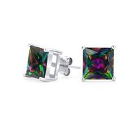 Unisex Schwarze Mystische Regenbogen Farbwechsel Zirkonia Solitaire AAA CZ Ohrstecker Für Frauen .925 Sterlingsilber Quadratischer Prinzessschliff 6MM