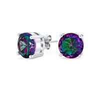 Unisex Schwarze Mystische Regenbogenfarbwechselnde Zirkonia Solitaire AAA CZ Ohrstecker Für Frauen .925 Sterlingsilber Rund 5MM