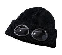 Unisex Solid Color Goggle Lens Design Beanie Hat, Knitted Warm Hat, Beanie Winter Hat with Goggles