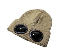 Unisex Solid Color Goggle Lens Design Beanie Hat, Knitted Warm Hat, Beanie Winter Hat with Goggles