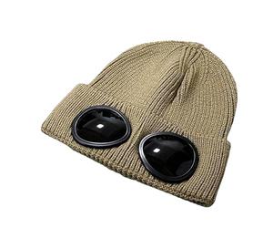 Unisex Solid Color Goggle Lens Design Beanie Hat, Knitted Warm Hat, Beanie Winter Hat with Goggles (Brown,Free Size)