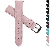 Unisex Uhrenarmband, 10 mm, echtes genarbtes Büffelleder, gepolsterte Edelstahl-Schließe, rosa/weiß