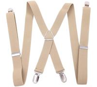 Unisex verstellbare elastische Hosenträger mit 4 starken Clips, gekreuzte Rücken-Hosenträger für Männer und Frauen, dehnbarer Polyester-Strapsgürtel für Freizeit, Arbeit, Alltag, 100 cm (Beige)