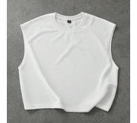 Unisex weißes Basic Streetwear minimalistisches weites Schulter Crop Tank Top, kurzes Strickshirt, Oversized Weste, amerikanischer robuster City Break