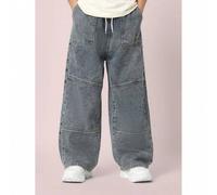 Unisex Weite Bein Utility Jeans mit Kontrastpaneelen, Herbst Winter Lässig Street Style Oversized Zimmermannshose mit hoher Taille, Slip-On Skater Mod