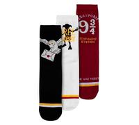 United Labels 3 Paar Harry Potter Socken für Damen, Schwarz Weiß Rot, 39-42, Damensocken, Strümpfe Hedwig Dobby Gleis 9 3/4