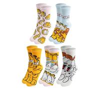 United Labels 5 Paar Garfield Socken für Damen, gelb weiß, 38-43, Damensocken, Frauen Strümpfe