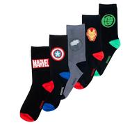 United Labels 5 Paar Marvel Socken für Herren, Schwarz Grau, 40-45, Herrensocken Avengers, Männer Strümpfe