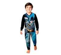 United Labels DC Comics Batman Jumpsuit für Jungen, Schwarz, 122-128, Fleece Overall Langarm, Einteiler Schlafanzug, Kuschelanzug für Kinder