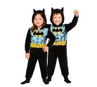 United Labels DC Comics Batman Jumpsuit mit Kapuze für Mädchen und Jungen, Schwarz, 134-140, Fleece Overall Langarm, Einteiler Schlafanzug, Kuschelanzug für Kinder