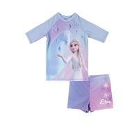 United Labels Disney Die Eiskönigin Badeanzug zweiteilig UV Schutz 30 für Mädchen, ELSA, Lila, 122/128, Bademode Kinder mit Shirt und Badehose, Badebekleidung