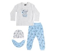 United Labels Disney Lilo & Stitch Baby Set - Ohana Unisex Oberteil Pullover mit Hose, Mütze & Halstuch 4-Teiler Grau/Blau (Grau/Blau, 62-68)