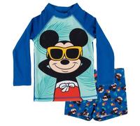 United Labels Disney Mickey Mouse Badeanzug zweiteilig UV Schutz 50 für Jungen, Blau, 134/140, Bademode Kinder mit Shirt und Badehose, Badebekleidung
