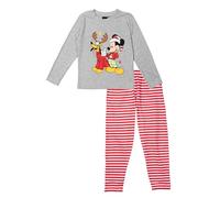 United Labels Disney Mickey Mouse Schlafanzug für Jungen, Micky und Pluto, Grau Rot, 110 116, Pyjama Set lang, Schlafanzug Weihnachten