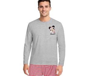 United Labels Disney Mickey Mouse Schlafanzug für Männer, Grau Rot, M, Pyjama Set lang, Schlafanzug Weihnachten