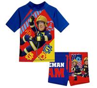 United Labels Feuerwehrmann Sam Badeanzug zweiteilig UV Schutz 30 für Jungen, Blau, 134/140, Bademode Kinder mit Shirt und Badehose, Badebekleidung