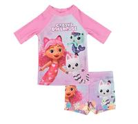 United Labels Gabby's Dollhouse Badeanzug zweiteilig UV Schutz 30 für Mädchen, Rosa Lila, 110/116, Bademode Kinder mit Shirt und Badehose, Badebekleidung