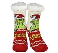 United Labels Grinch Kuschelsocken für Damen, Beige Rot, 35-38, flauschige Socken Weihnachten Feelin Grinchy, Stoppersocken, Haussocken