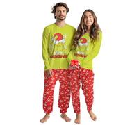 United Labels Grinch Schlafanzug für Damen und Herren, Grün Rot, M, Pyjama Set lang, Schlafanzug Winter Weihnachten
