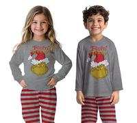 United Labels Grinch Schlafanzug Unisex, Grau Rot, 122 128, Pyjama Kinder lang für Jungen und Mädchen, Schlafanzug Winter Weihnachten