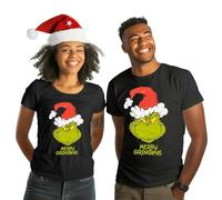 United Labels Grinch T-Shirt Unisex Merry Grinchmas, Schwarz, M, Rundhals, Shirt Kurzarm für Damen und Herren, Oberteil Weihnachten