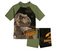United Labels Jurassic World Badeanzug zweiteilig UV Schutz 30 für Jungen, Grün, 134/140, Bademode Kinder mit Shirt und Badehose, Badebekleidung