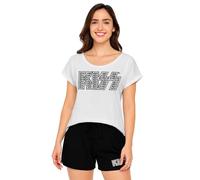 United Labels KISS Frauen Pyjama Schlafanzug Set Kurz Oberteil mit Hose Schwarz/Weiß Gr. XL