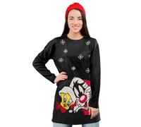 United Labels Looney Tunes Strickkleid für Damen, Sylvester und Tweety, Schwarz, S, Kleid Langarm, Winterkleid, Weihnachtskleid