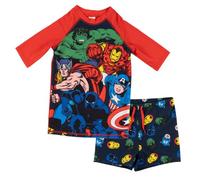 United Labels Marvel Avengers Badeanzug zweiteilig UV Schutz 30 für Jungen, Blau Rot, 110/116, Bademode Kinder mit Shirt und Badehose, Badebekleidung