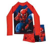 United Labels Marvel Spiderman Badeanzug zweiteilig UV Schutz 30 für Jungen, Rot Blau, 134/140, Bademode Kinder mit Shirt und Badehose, Badebekleidung