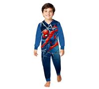 United Labels Marvel Spiderman Jumpsuit für Jungen, Blau, 110-116, Fleece Overall Langarm, Einteiler Schlafanzug, Kuschelanzug für Kinder