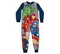 United Labels Marvel The Avengers Jumpsuit für Jungen, Grau Blau, 122-128, Fleece Overall Langarm, Einteiler Schlafanzug, Kuschelanzug für Kinder