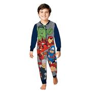 United Labels Marvel The Avengers Jumpsuit für Jungen, Grau Blau, 134-140, Fleece Overall Langarm, Einteiler Schlafanzug, Kuschelanzug für Kinder
