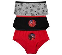 Miraculous Panty für Mädchen - Ladybug Kinder Unterhose Slip Unterwäsche Rot Schwarz Grau (3er Pack) (DE/NL/SE/PL, Numerisch, 122, 128, Regular, Rot/Schwarz/Grau)