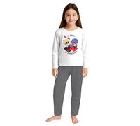 United Labels Miraculous Schlafanzug für Mädchen - Ladybug Kinder Pyjama Set Langarm Oberteil mit Hose Weiß/Grau 122/128