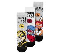 United Labels Miraculous Socken für Mädchen - Ladybug, Rena Rouge & Vesperia Kinder Sneaker Kindersocken Söckchen Grau/Weiß (3er Pack) (DE/NL/SE/PL, Numerisch, 27, 30, Regular, Grau/Weiß)